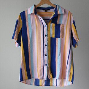 Forever 21 - Blue, Pink, Yellow Colorful Striped Button-Up (Medium)